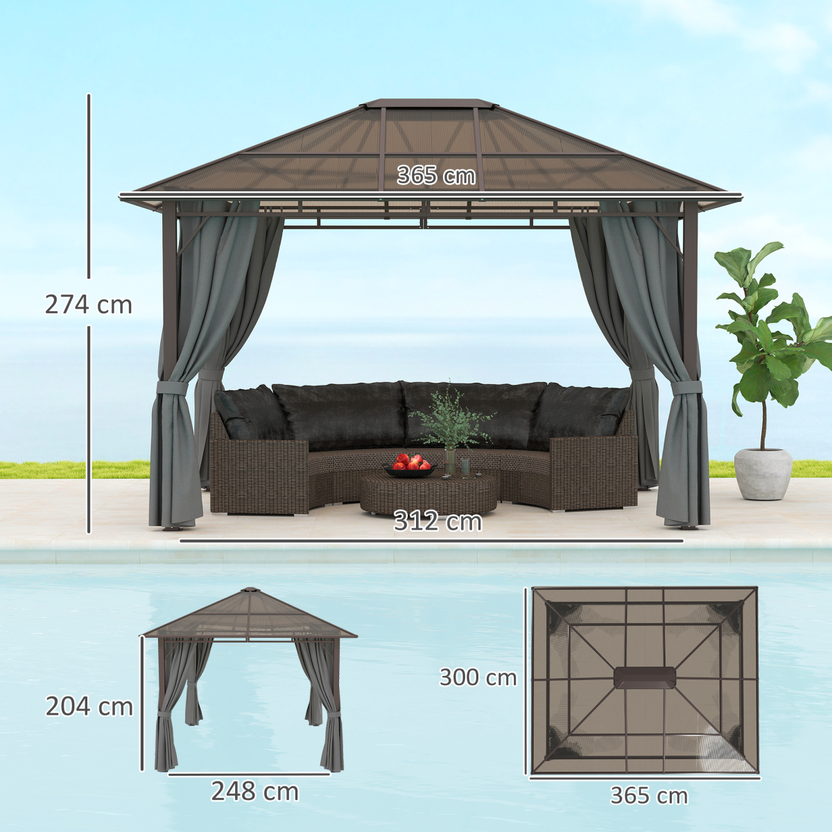 Outsunny 3.6 x 3 m Hardtop Gazebo with Polycarbonate Roof