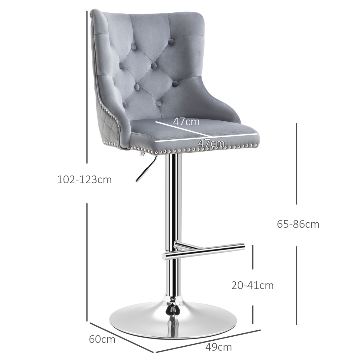 HOMCOM Set of 2 Adjustable Swivel Bar Stools with Backrest, Grey