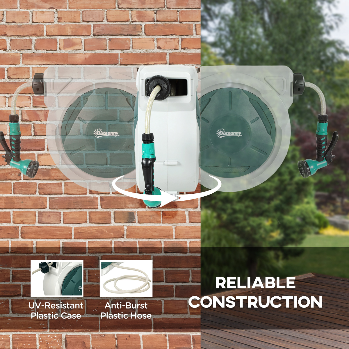 Outsunny 20m Retractable Wall-Mounted Hose Reel with Lock, Light Grey