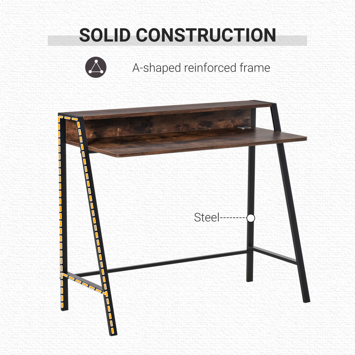HOMCOM Rustic Brown Writing Desk Computer Workstation with Storage Shelf