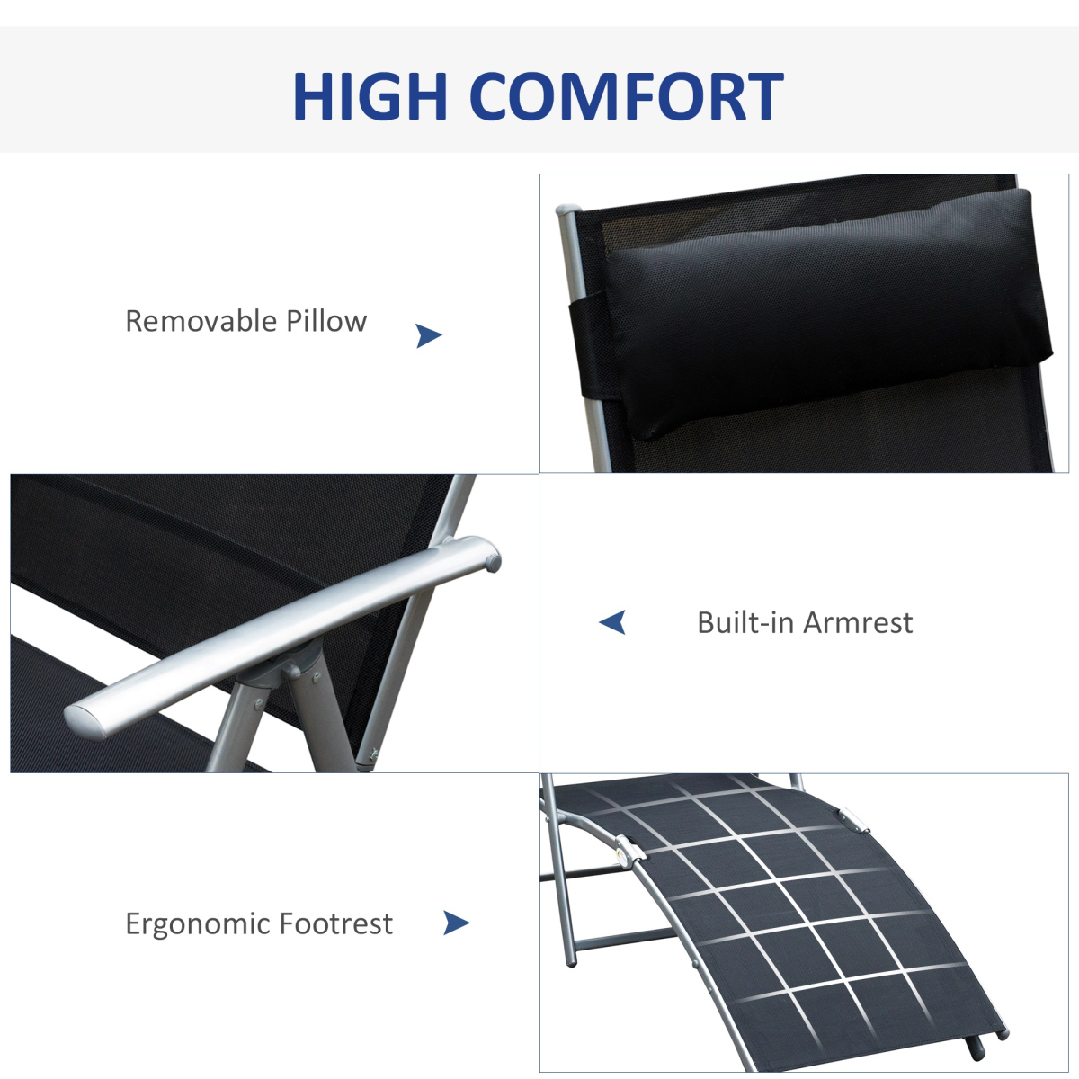 Outsunny Foldable Textilene Sun Lounger Recliner, 5-Level Adjustable Black