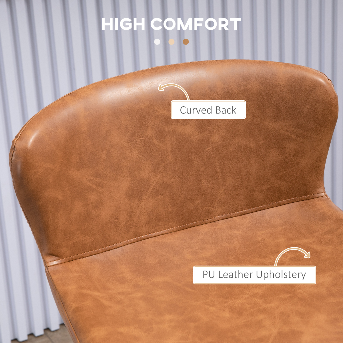 HOMCOM Set of 2 PU Leather Bar Stools with Backrest and Steel Legs