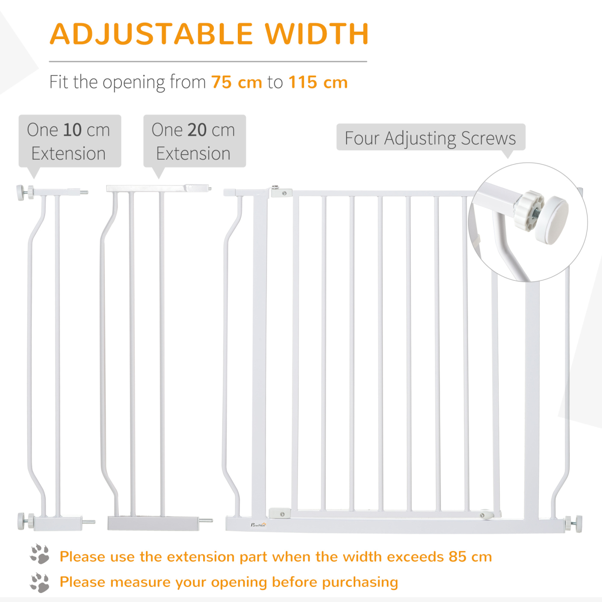 PawHut Pressure Fit Dog Gate with Door, 75-115 cm Adjustable, White