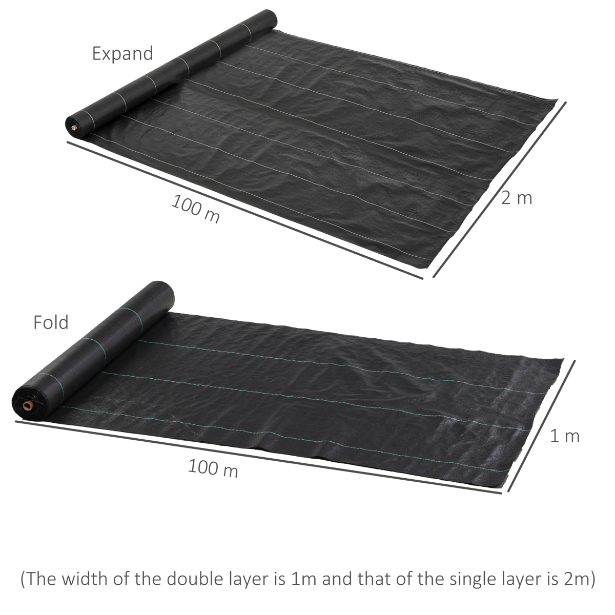 Outsunny Heavy Duty Weed Control Membrane 2 x 100m, Black