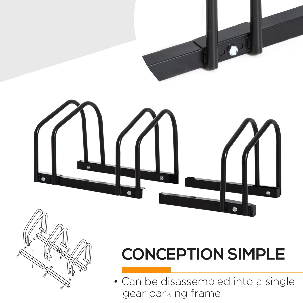 3-Bike Parking Rack, Floor or Wall Mount Bicycle Storage Stand, Detachable Steel, Black