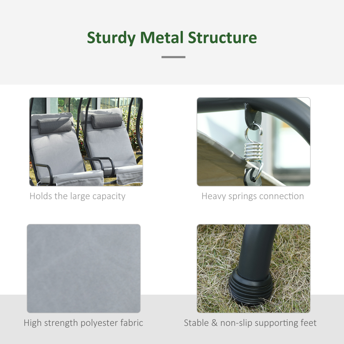Outsunny Double Outdoor Swing Chair with 2 Independent Seats, Removable Canopy, Grey
