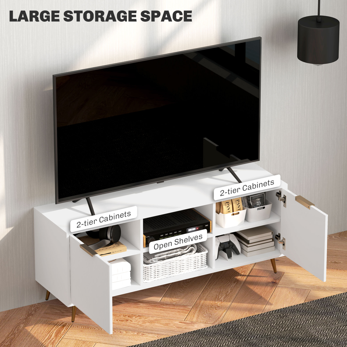 HOMCOM Modern White TV Stand Cabinet with Storage for 55-Inch TVs