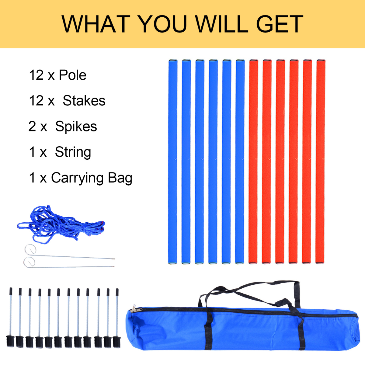 Pet Agility Training Set with Hoop Poles, Tunnel, Ground Stakes, Rope and Carrying Bag