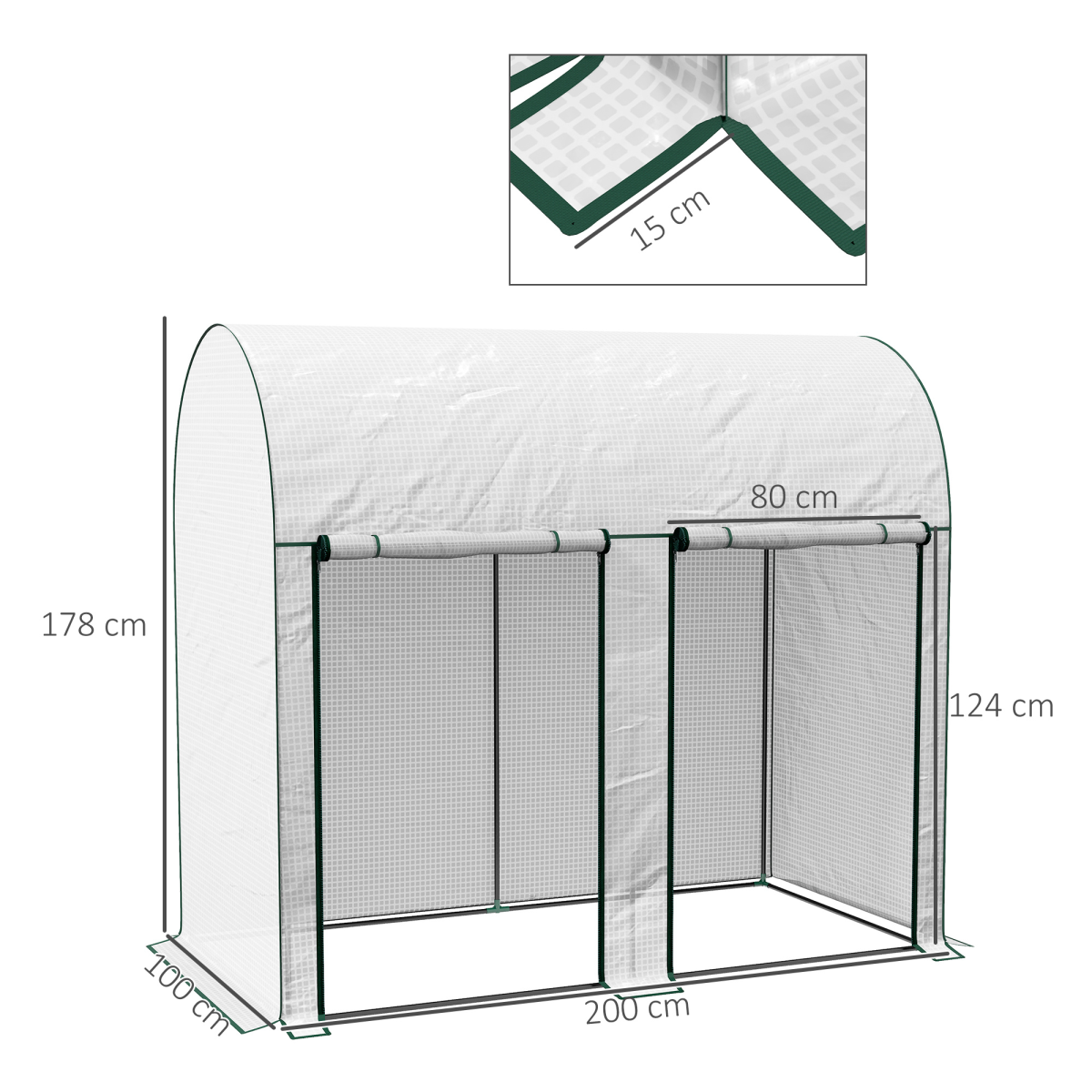 Outsunny Small Tomato Greenhouse 200 x 100 x 178cm, Roll-Up Zipped Doors