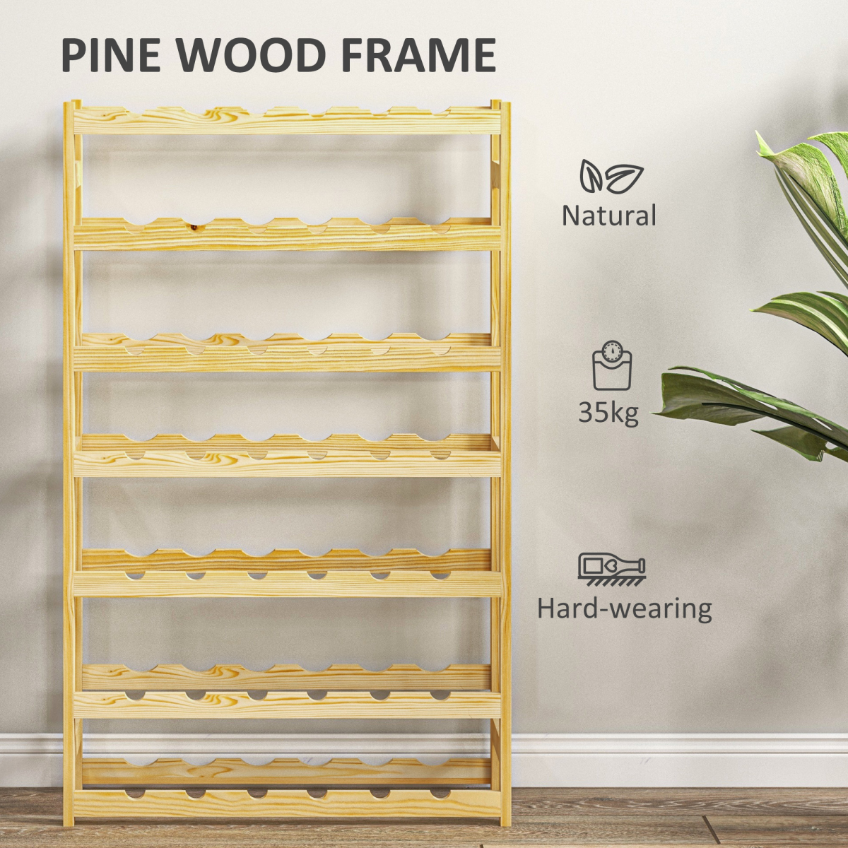 HOMCOM 42-Bottle Freestanding Pine Wood Wine Rack, Natural