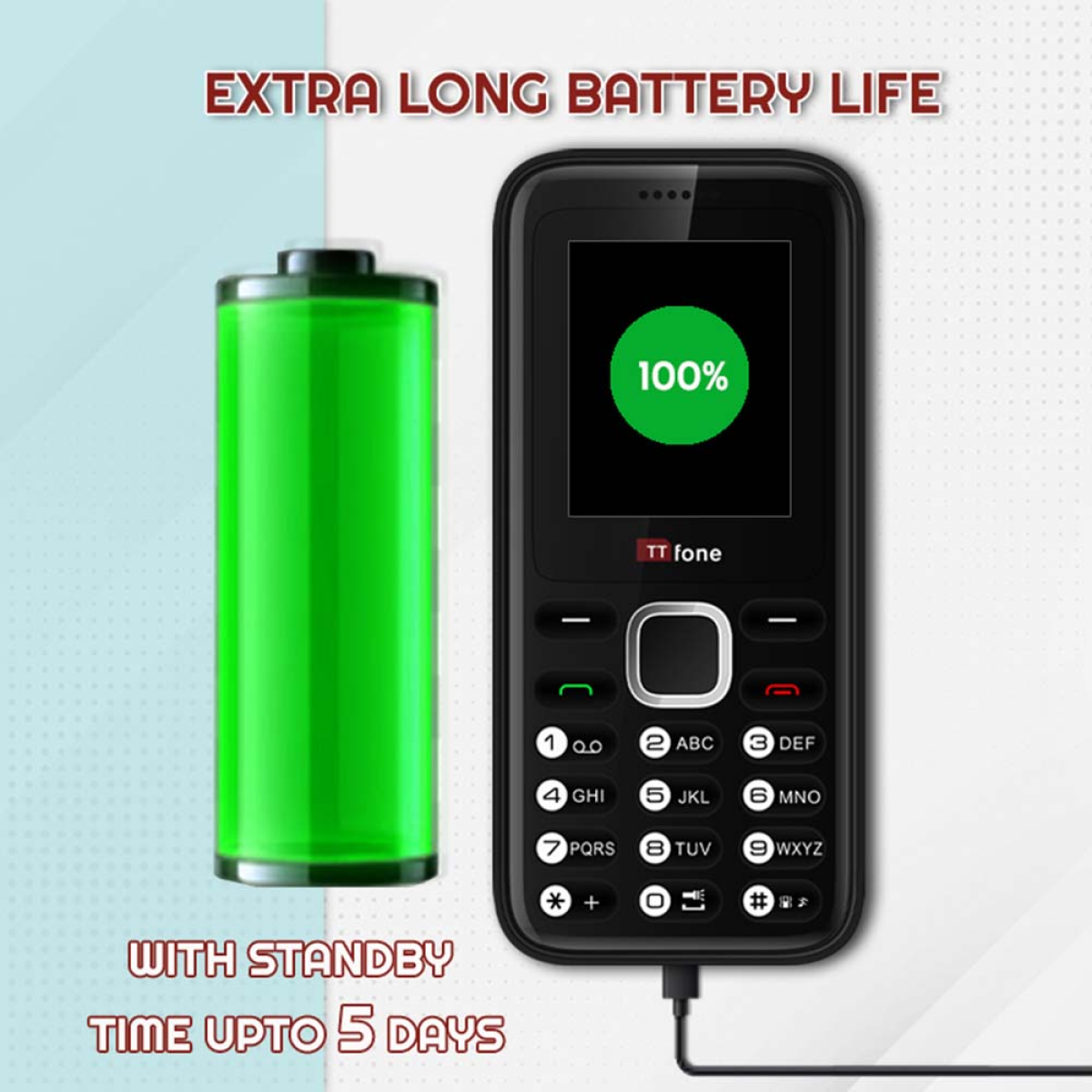 TTfone TT150 Unlocked Basic Mobile Phone UK Sim Free, Long Battery Life, Dual Sim with camera and games, easy to use, durable and light weight pay as you go - Red with Mains Charger and Giffgaff Sim Card