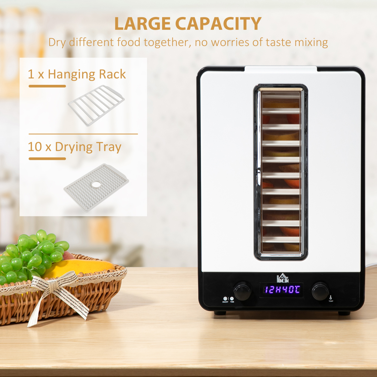 HOMCOM 11-Tier 550W Food Dehydrator with Adjustable Temperature, White
