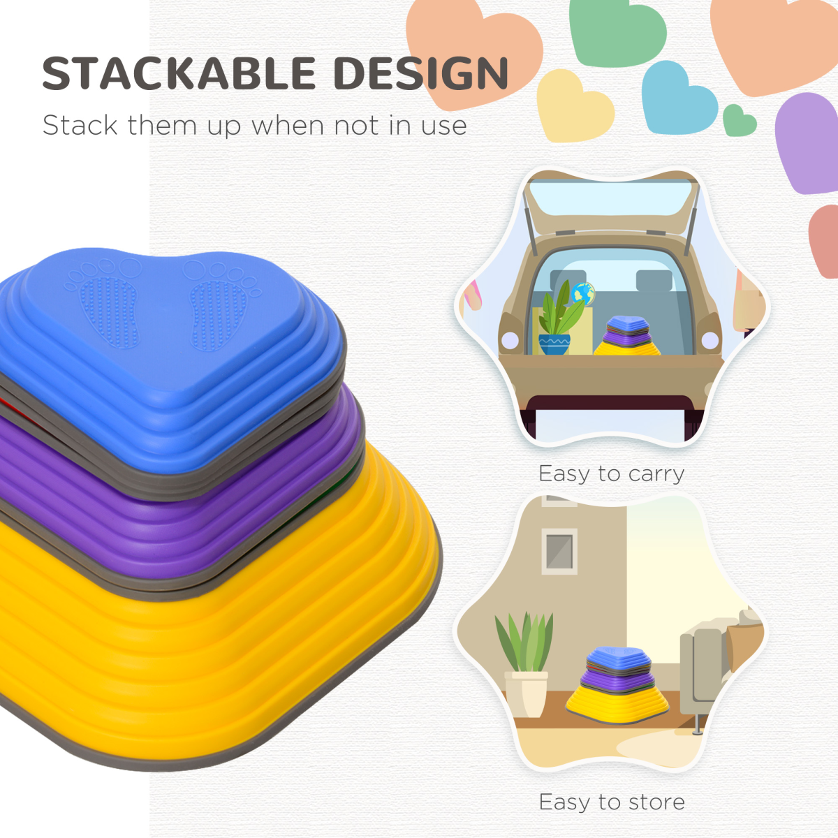 AIYAPLAY 6-Piece Kids Stepping Stones, Non-Slip Stackable River Stones