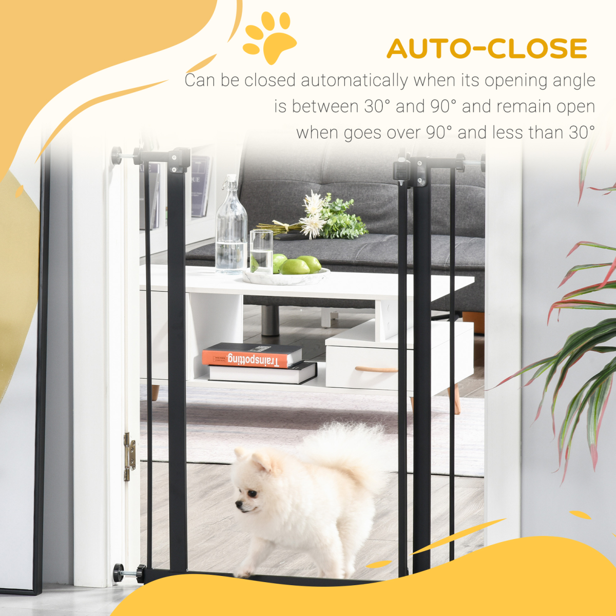 PawHut 74-80cm Adjustable Metal Pet Safety Gate with Auto-Close Auto-Locking Door, Black