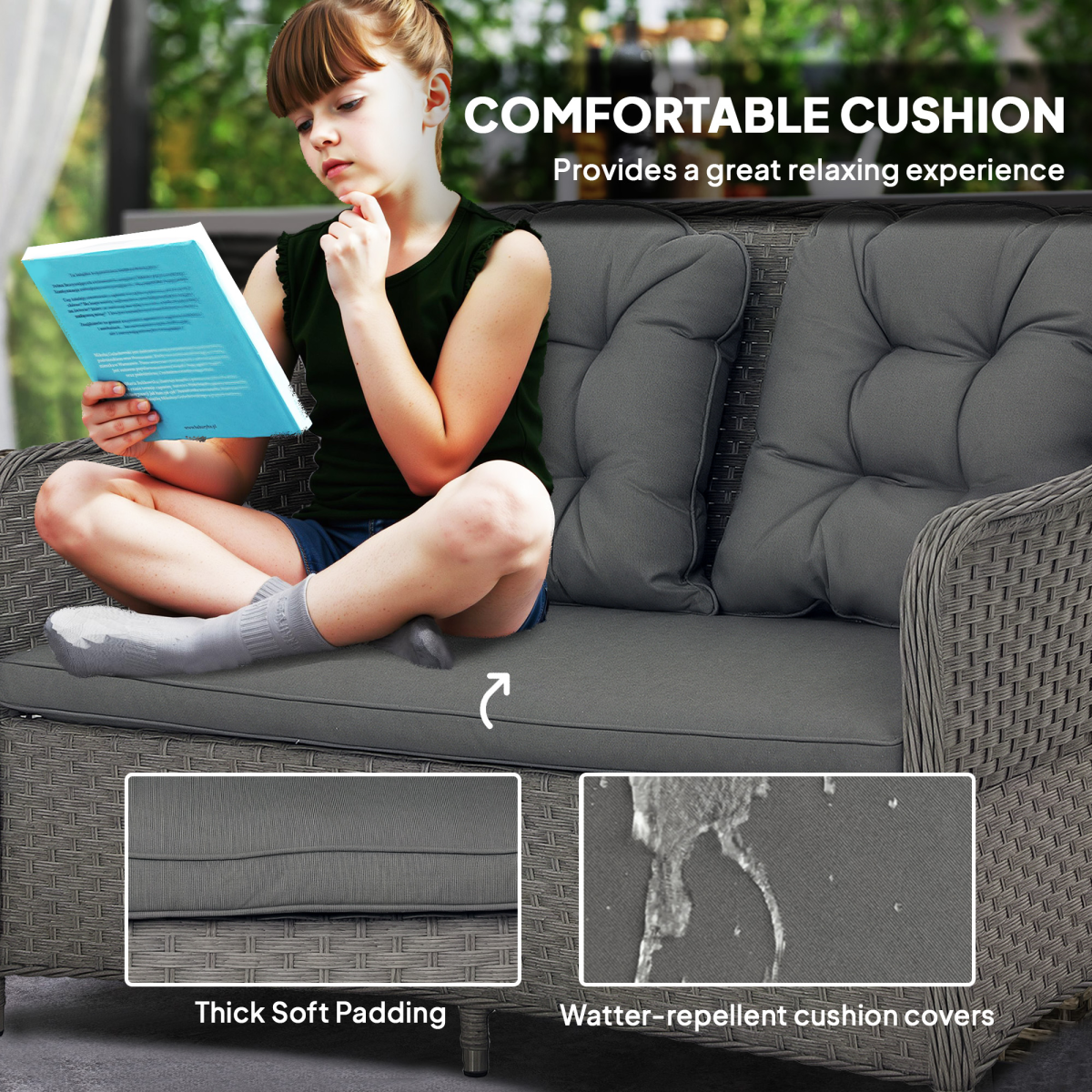 Outsunny 4-Piece Rattan Garden Furniture Set with Cushions, Loveseat, 2 Armchairs and Coffee Table