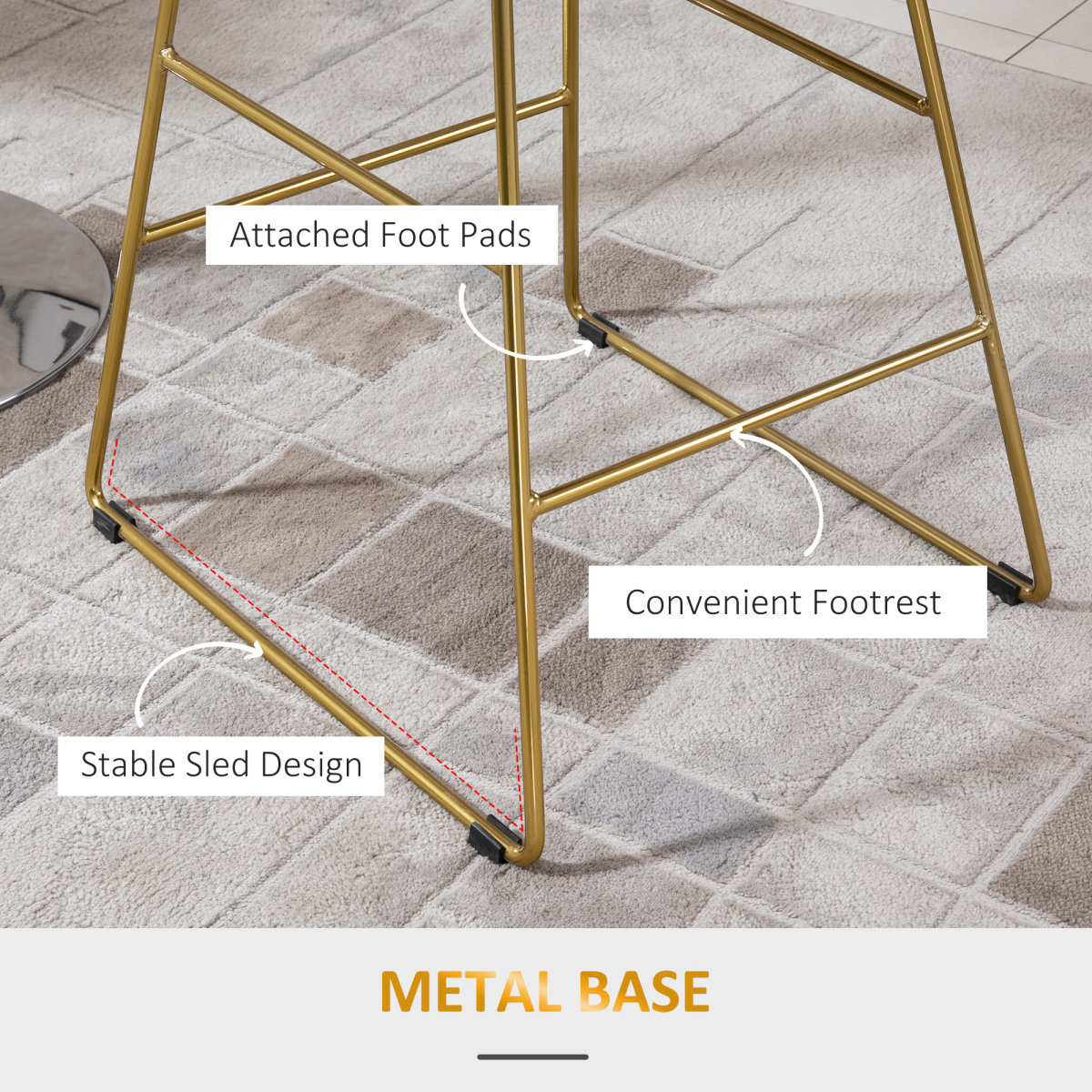 HOMCOM Set of 2 Counter Height Metal Bar Stools with Cushions