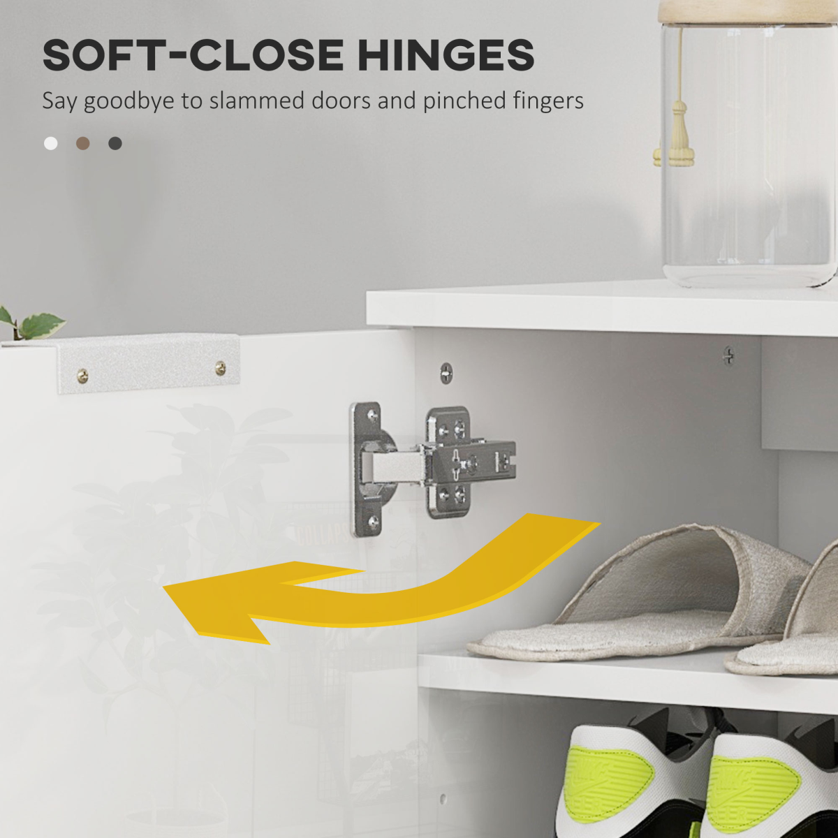 HOMCOM Shoe Storage Cabinet, High Gloss White, Adjustable Shelves