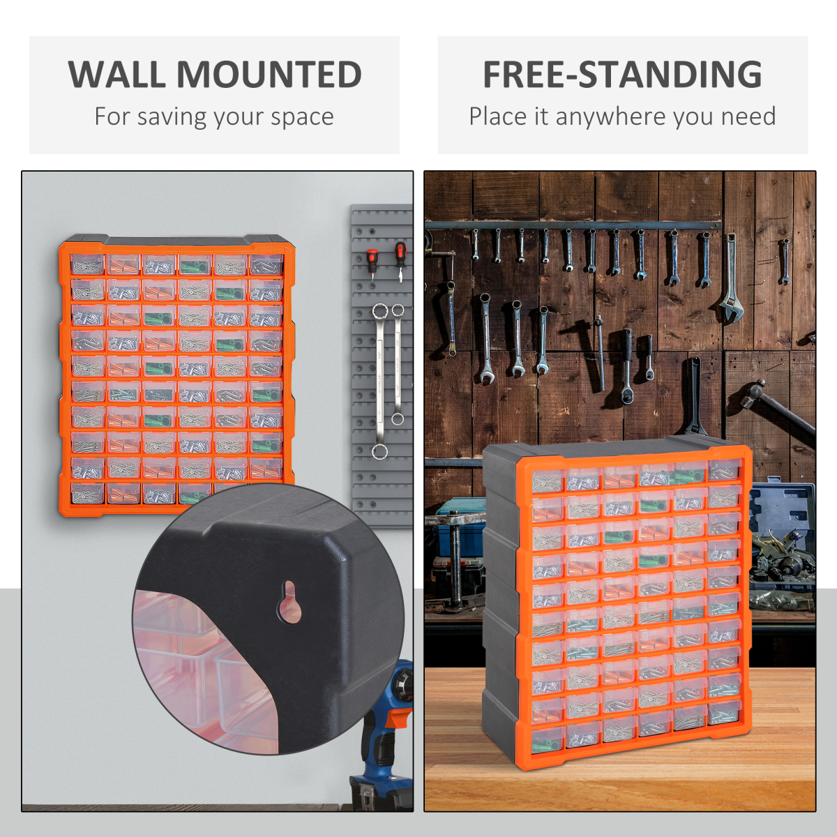 60-Drawer Wall Mount Parts Organiser Cabinet with Clear Drawers