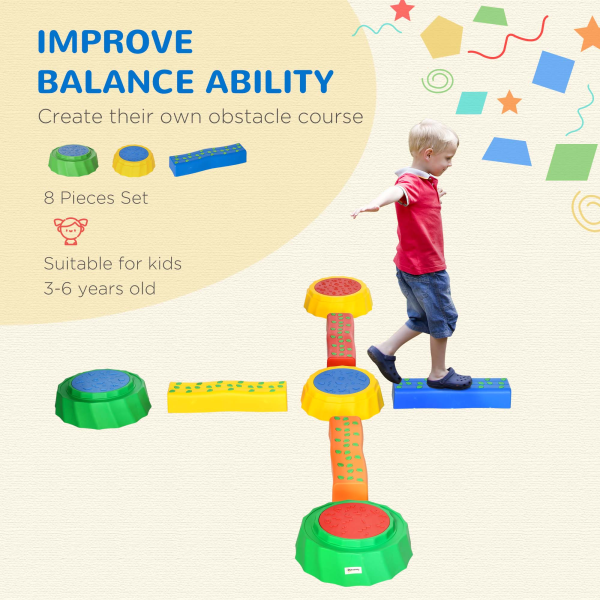 Eight-Piece Kids Stepping Stones Non-Slip Surface & Bottom, for Kids Outsunny