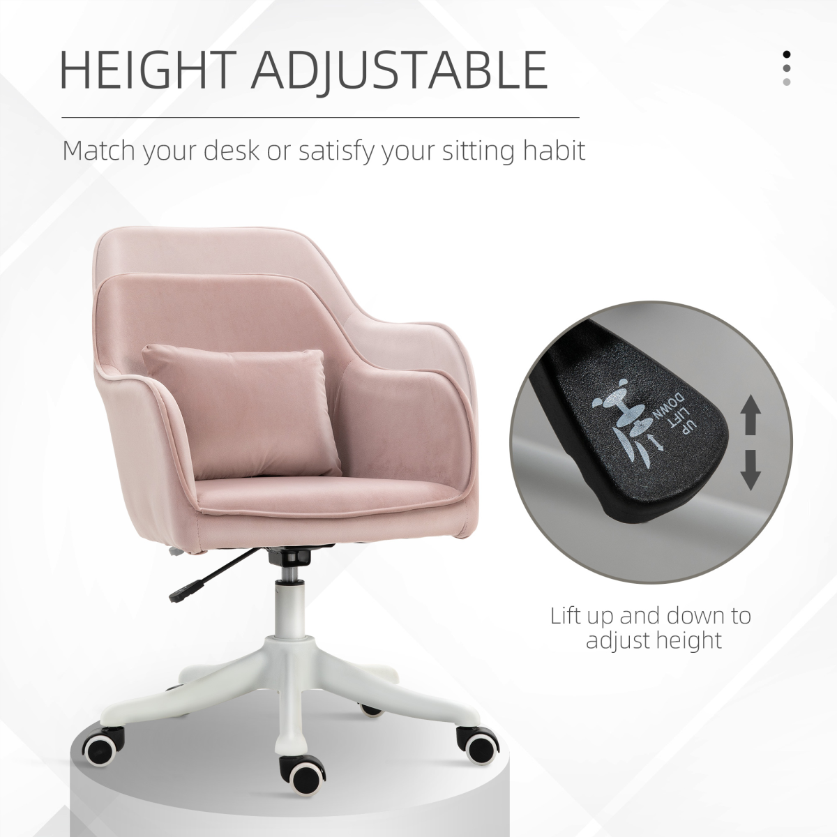 Vinsetto Massage Office Chair with USB Powered Lumbar Pillow, Velvet-Feel Upholstery, Swivel Seat and Castor Wheels