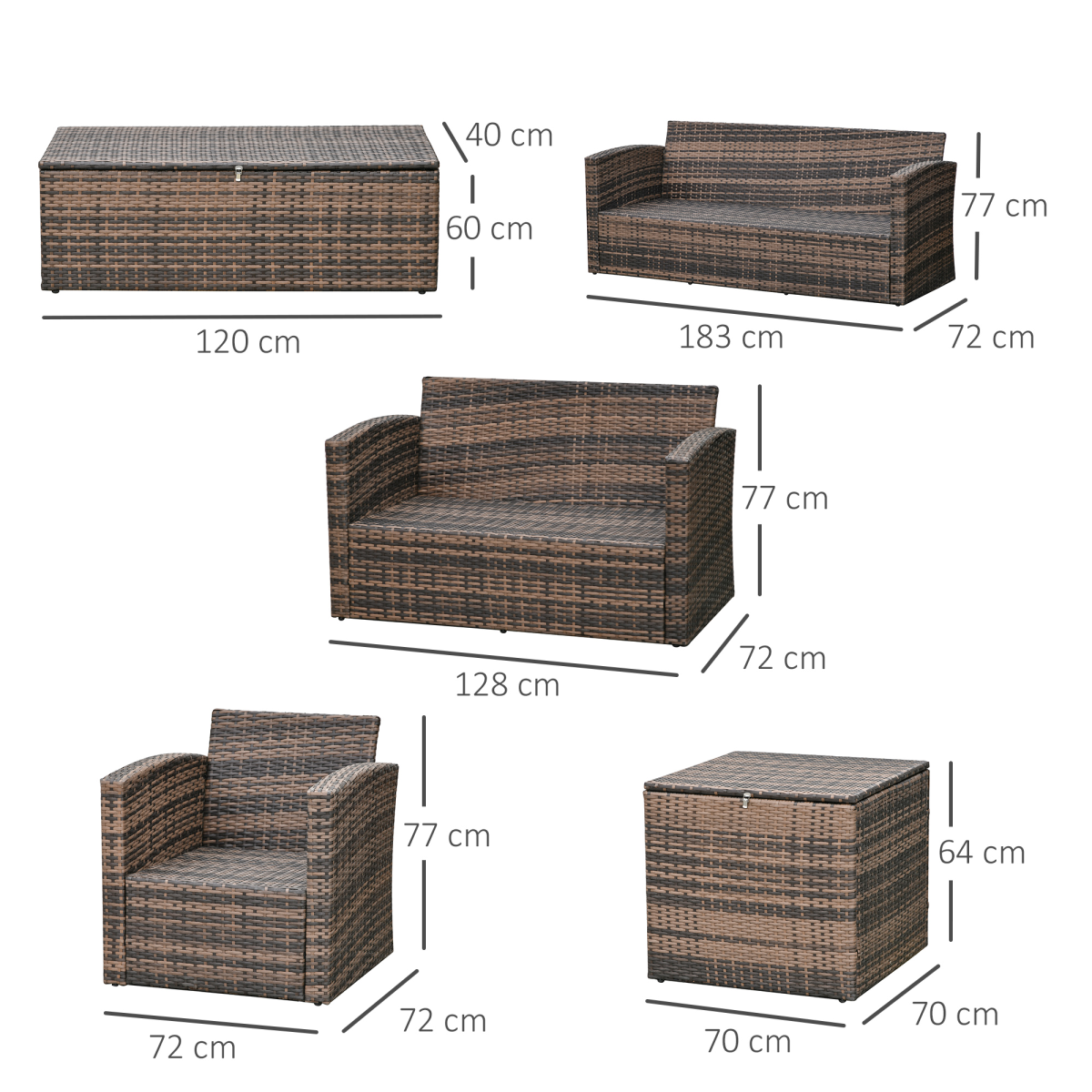 Outsunny 6-Piece Outdoor Patio Rattan Sofa Set with Cushions and Storage Tables