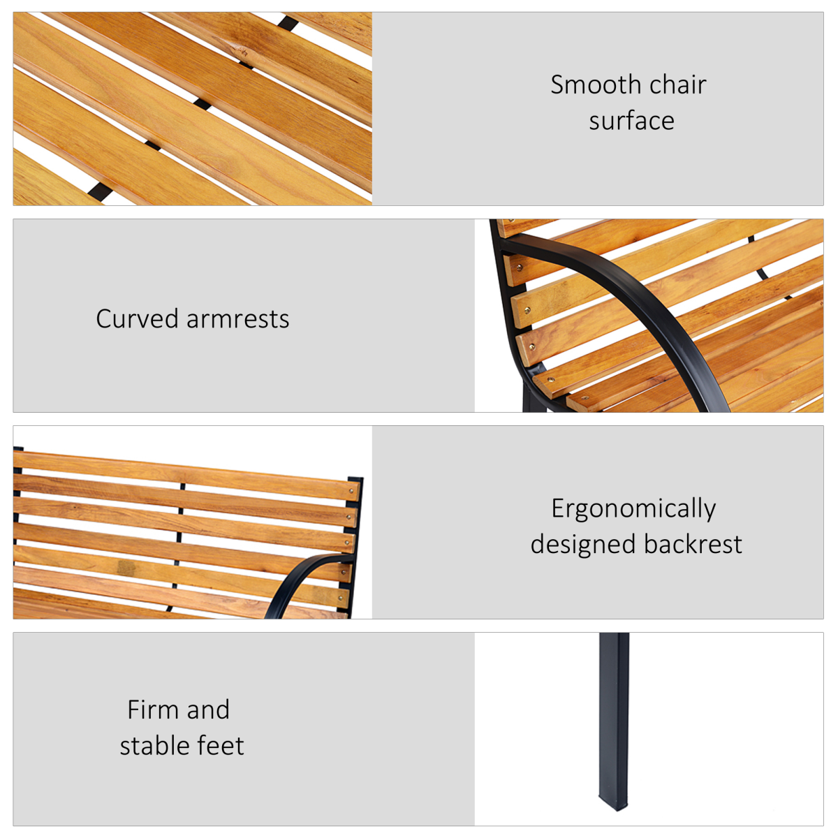 Outsunny Garden Bench, 2-Seater Steel and Hardwood, 122 x 60 x 80 cm