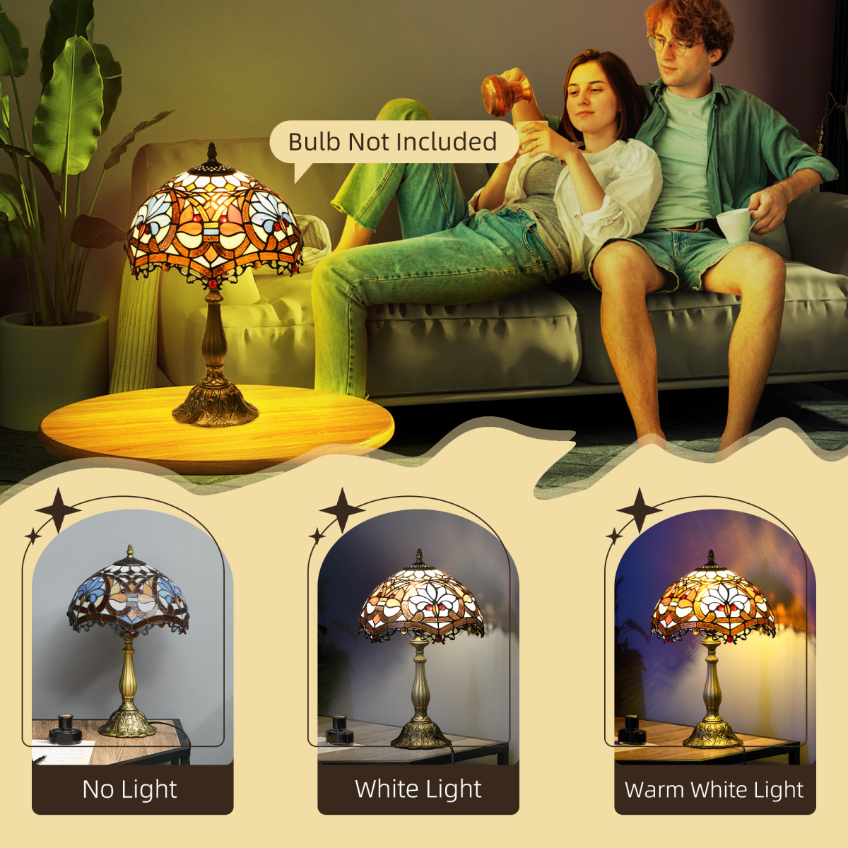 HOMCOM Stained Glass Table Lamp, Antique Sunflower Bedside Lamp, Multi-Colour, E27 Bulb Not Included