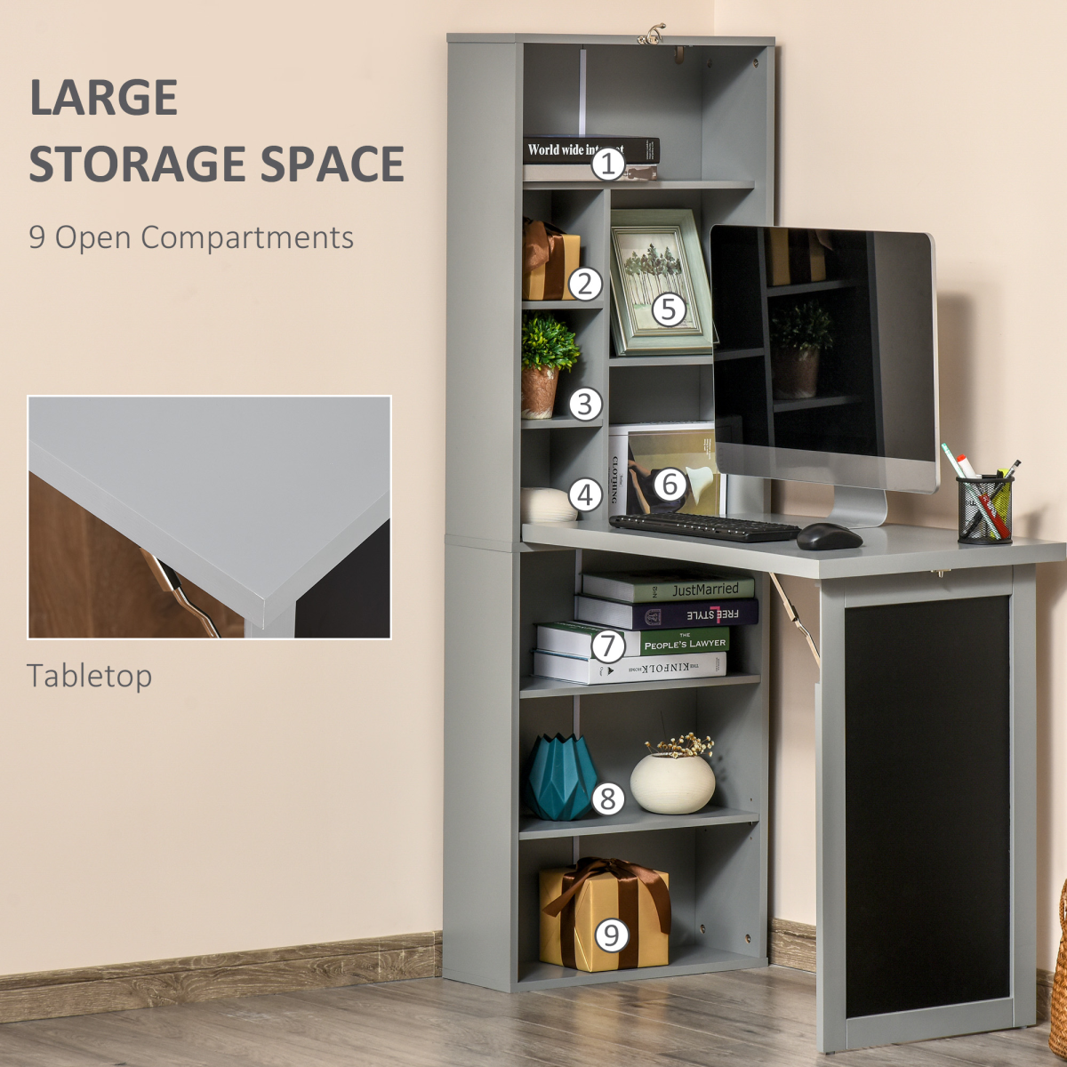 Folding Convertible Desk with Blackboard, 3-in-1 Workstation