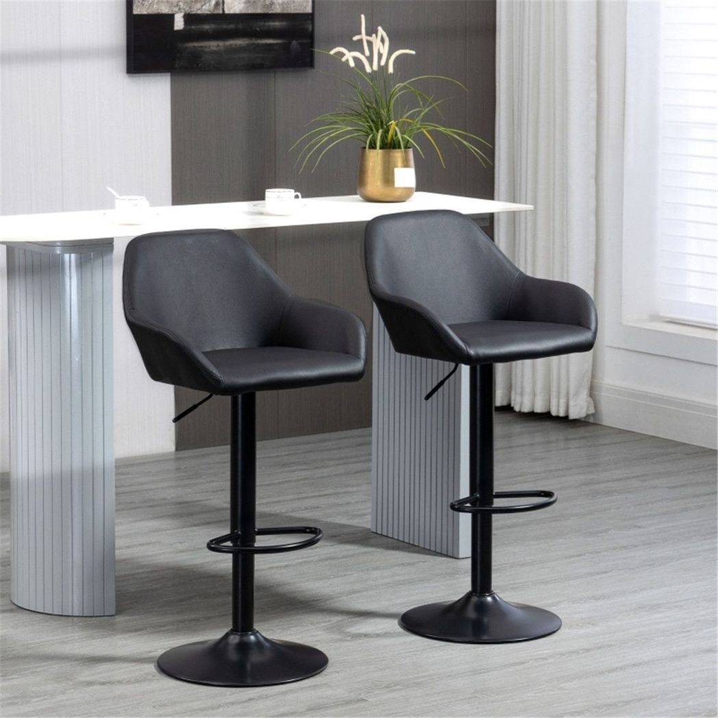 Set of 2 Adjustable Swivel Bar Stools, Black PU Leather