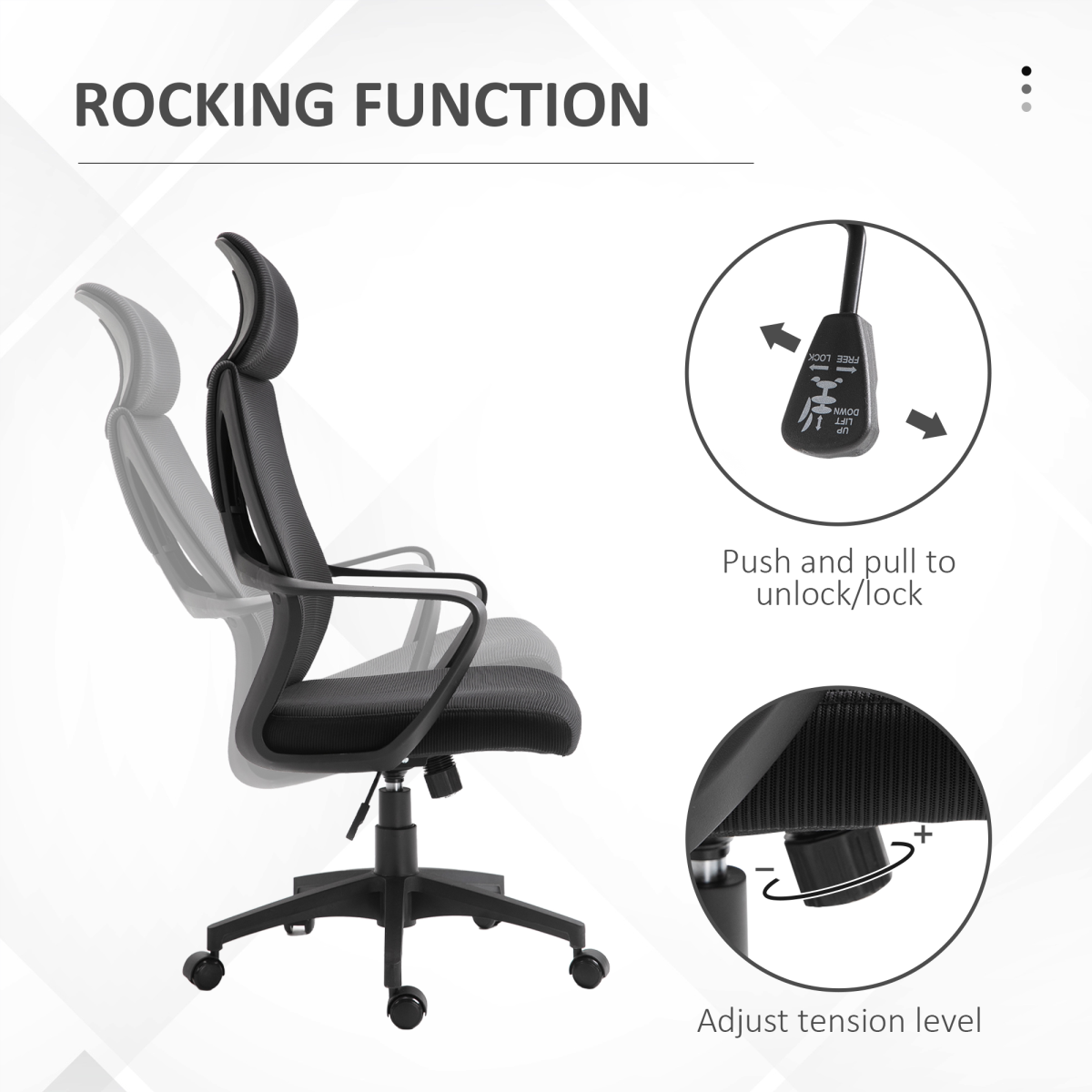 Black Mesh Office Chair with Adjustable Height and Padded Headrest