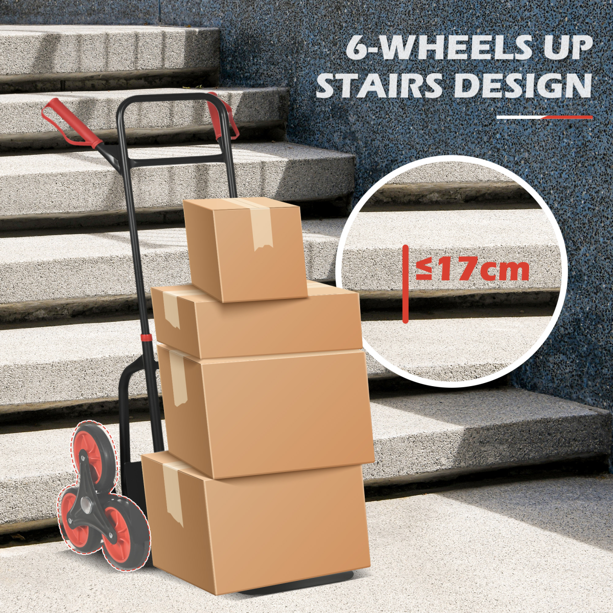 DURHAND 6-Wheel Folding Stair Climbing Trolley, Steel, 120kg