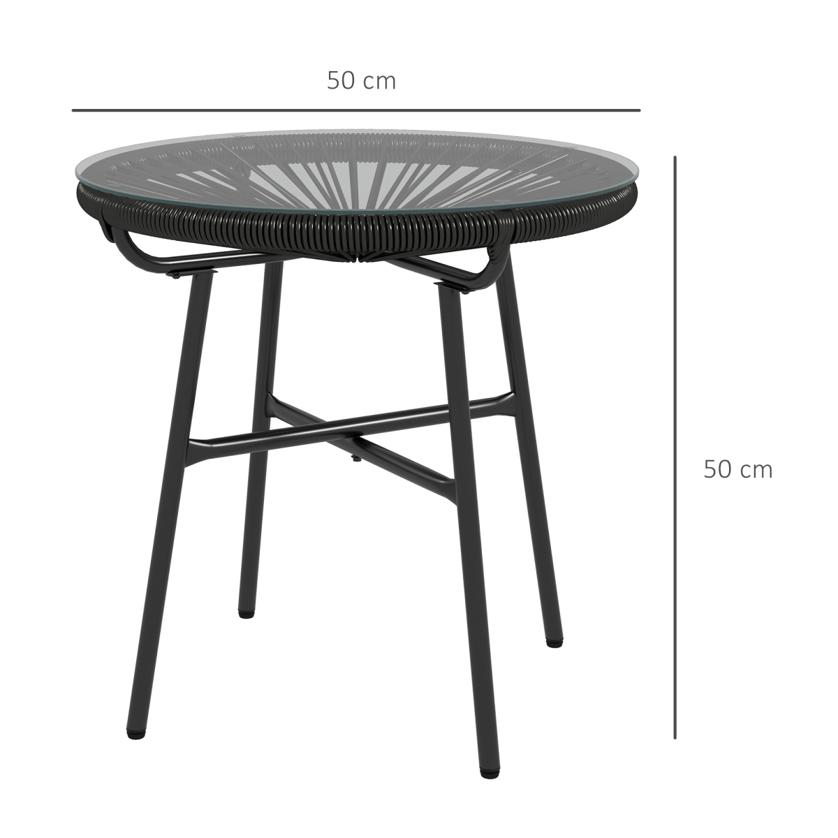 Outsunny Outdoor Rattan Coffee Table with Tempered Glass Top, Black