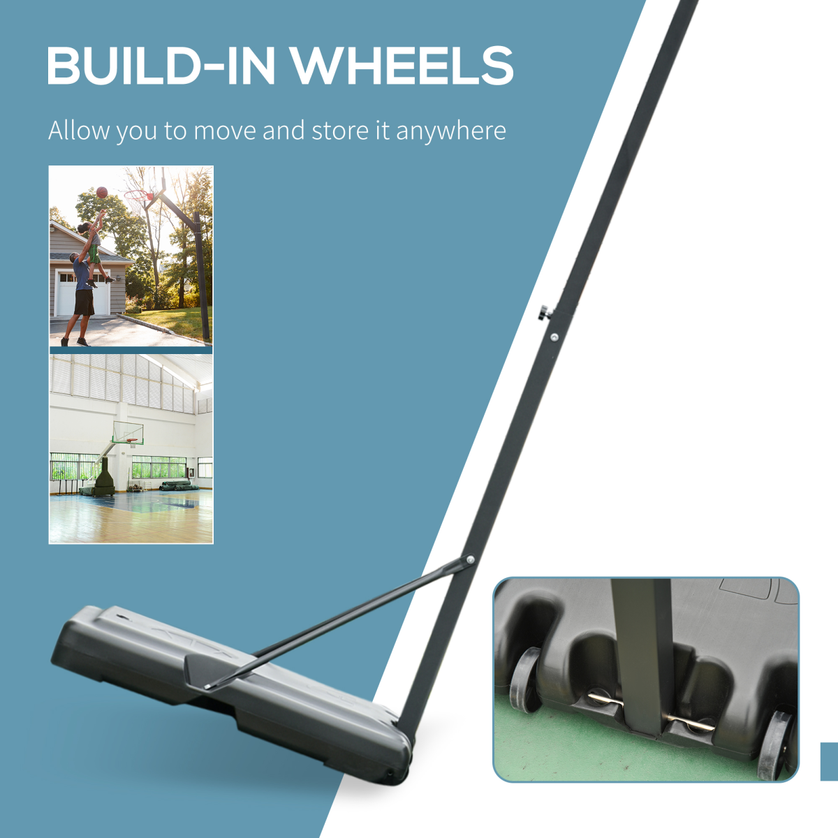 Freestanding Basketball Hoop Stand, 255-305cm Adjustable, Wheels