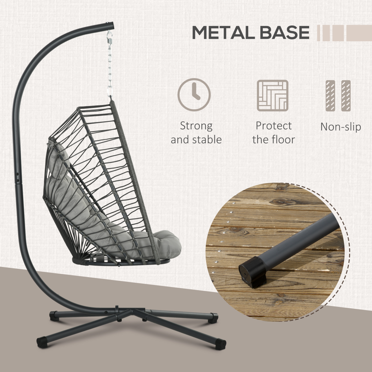 Outsunny PE Rattan Hanging Swing Chair with Thick Cushion, Foldable Basket, Patio Hanging Chair