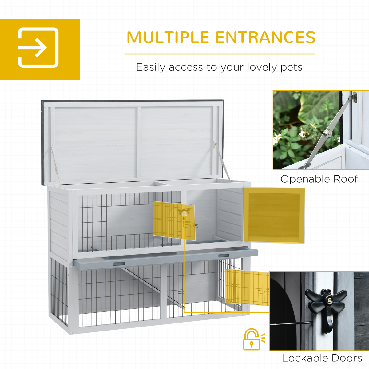 Pawhut Rabbit Hutch and Run with Removable Tray, Openable Roof, Ramp and Lockable Doors for Rabbits, Guinea Pigs and Small Animals