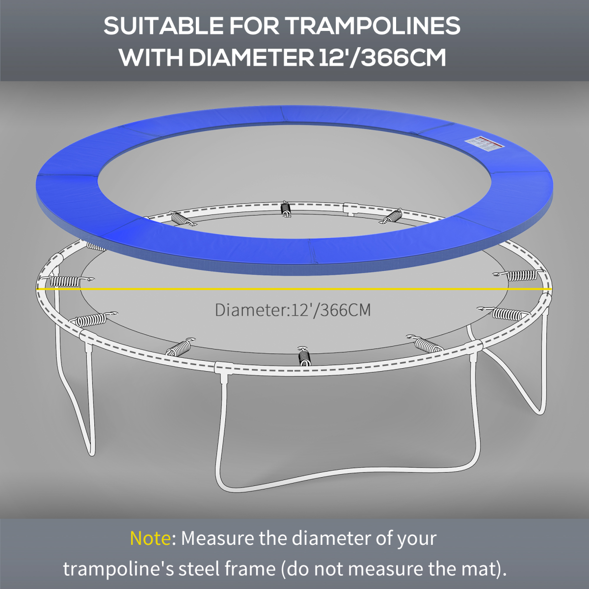 12ft Trampoline Safety Pad Replacement Blue, 366cm Round Pad, 30cm Wide