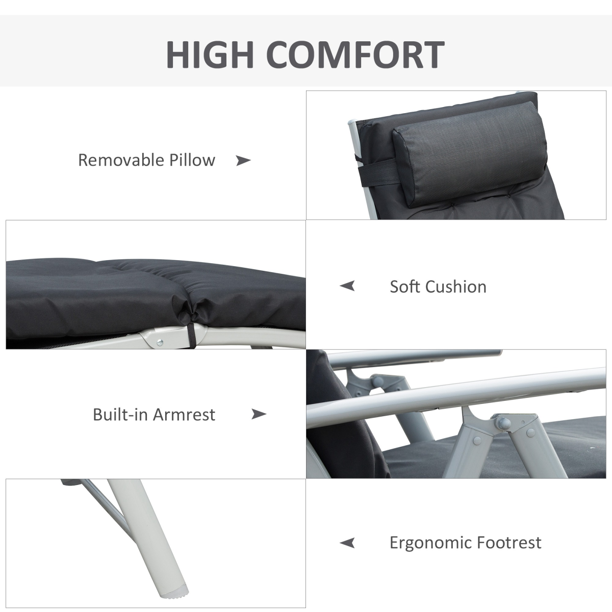 Outsunny Black Adjustable Padded Sun Lounger with Pillow