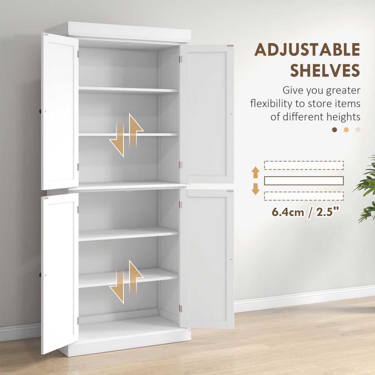 HOMCOM Freestanding Kitchen Cupboard, 6-Tier White Cabinet