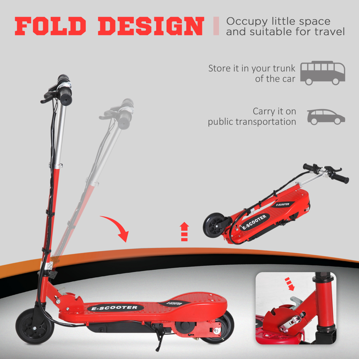 Folding Kids Electric Scooter for Ages 7-14, 2 x 12V Rechargeable Batteries, 12km/h Max Speed, 8-10km Range, Front Brake, Foldable Design