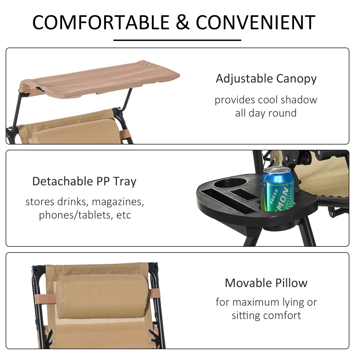 Folding Zero-Gravity Outdoor Recliner Rocker Chair with Canopy