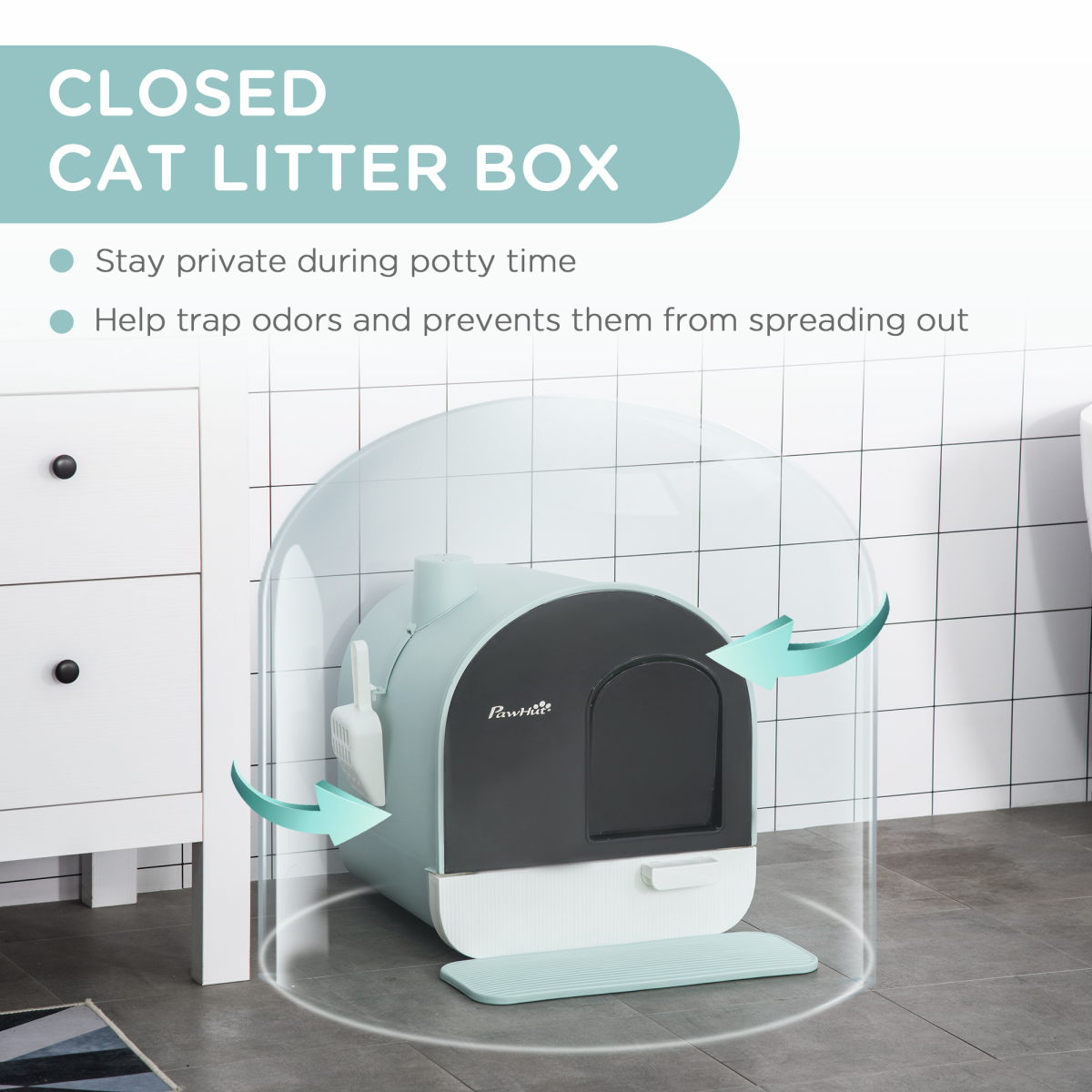 Pawhut Hooded Cat Litter Tray with Scoop, Filter and Flap Door for Kittens and Small Cats Under 5kg