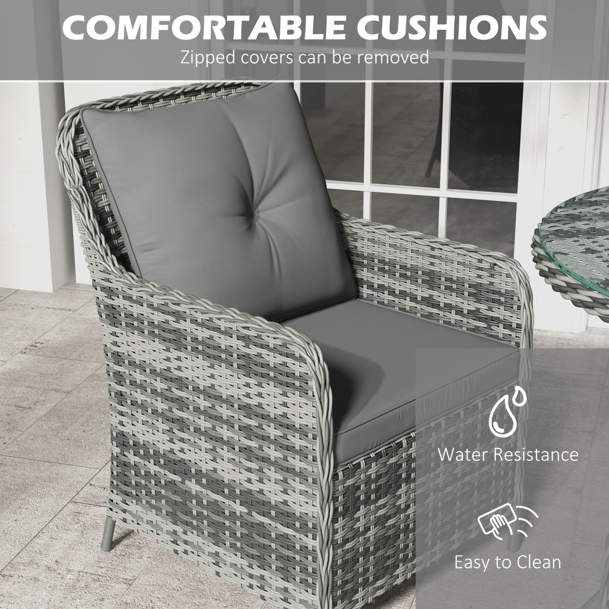 Outsunny 6 Pieces Rattan Garden Furniture with Umbrella, Cushions - Mix Grey
