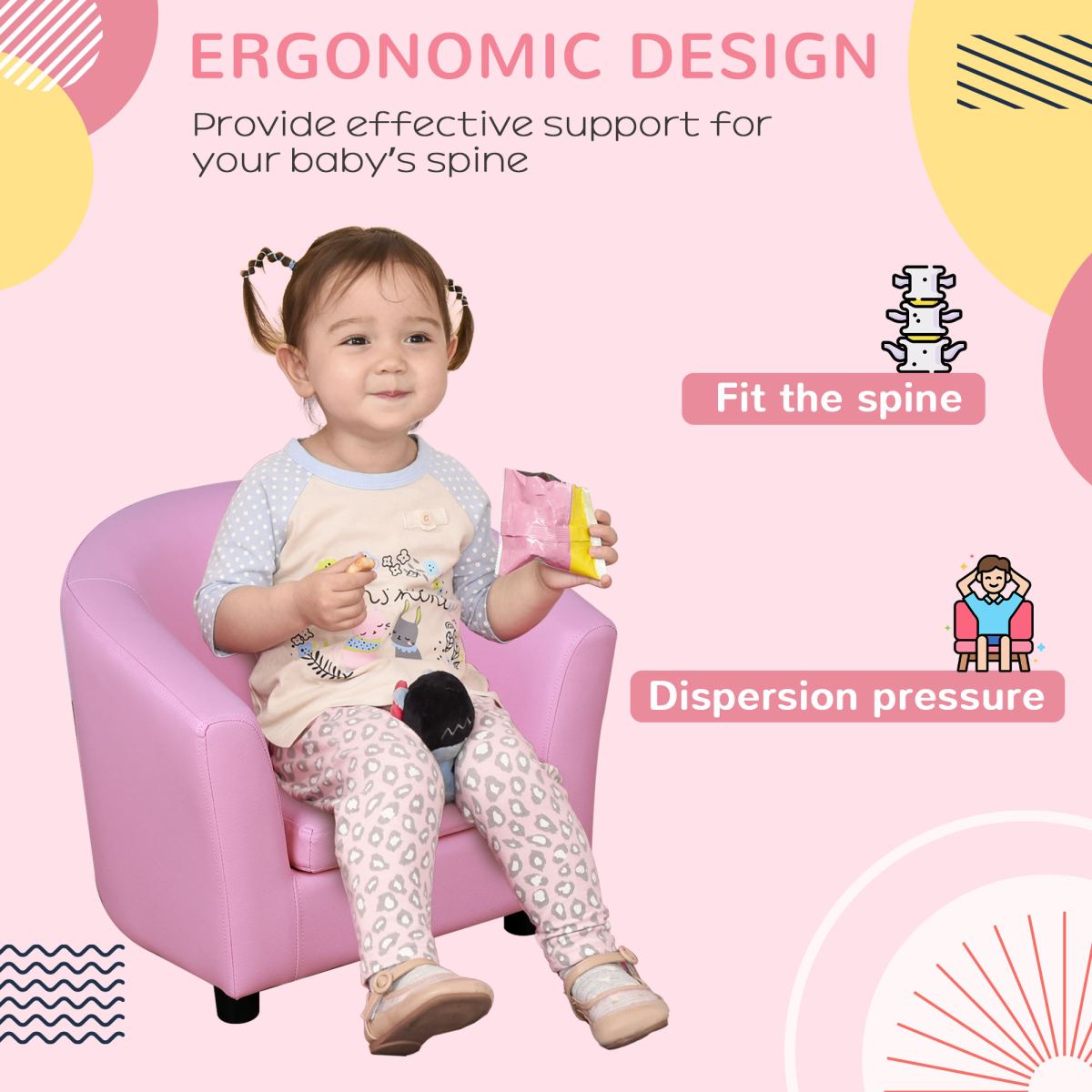 HOMCOM Kids Mini Sofa with Ottoman, Pink Children Armchair