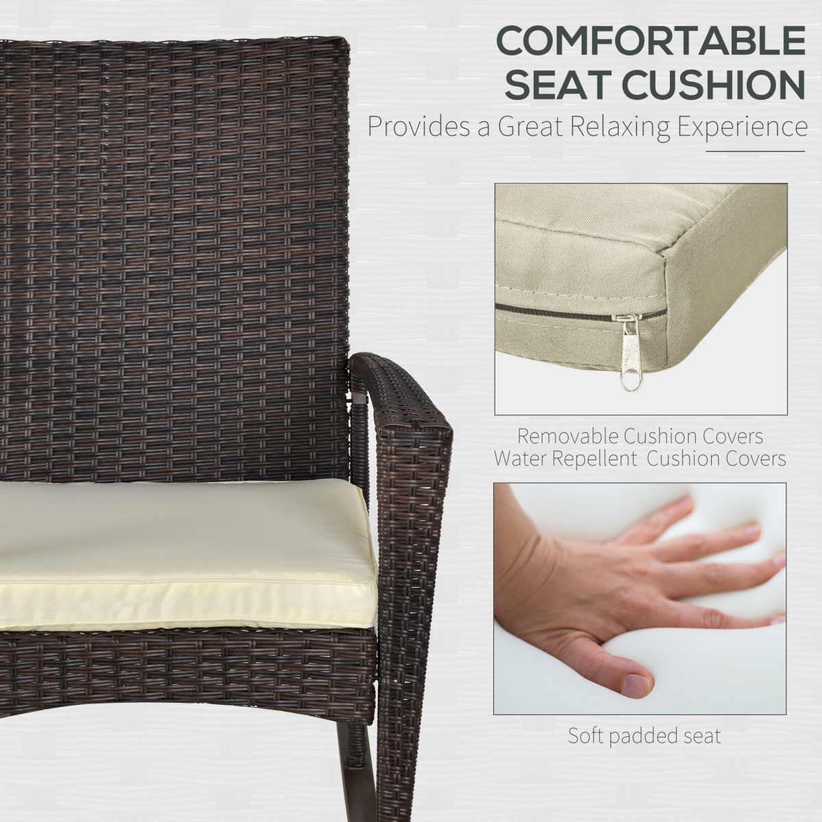Outsunny Rattan Rocking Chair with Cushion, Brown/Beige