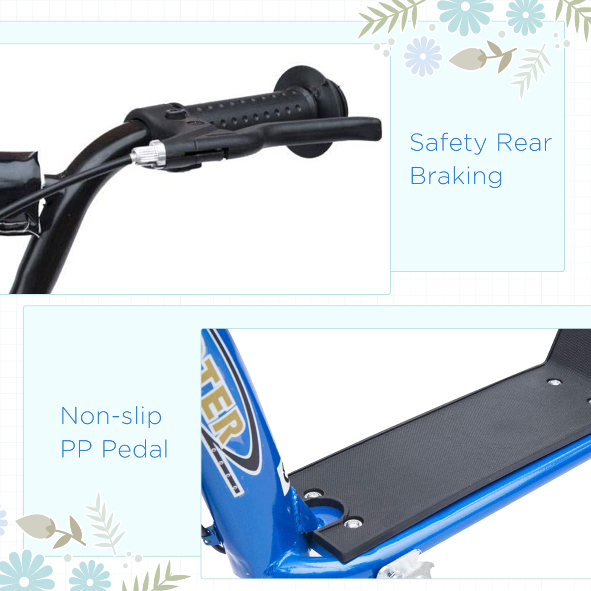 Blue Kids Adjustable Scooter with 12in Foam Wheels, Steel Frame