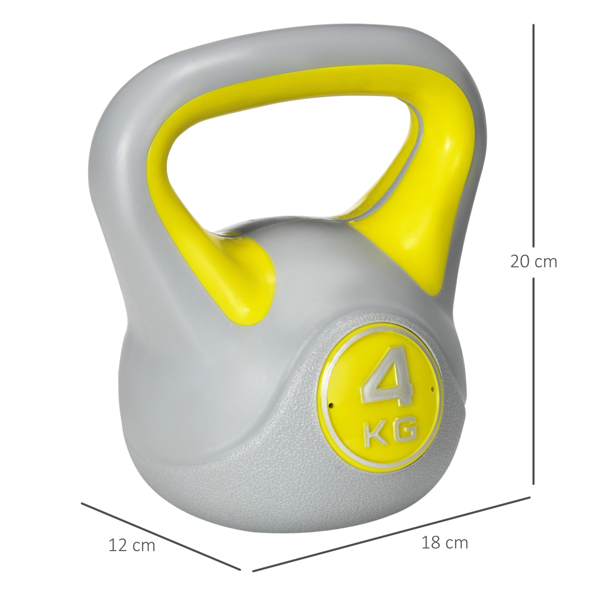 SPORTNOW 4kg Kettlebell with Handle for Home Gym, Yellow/Grey