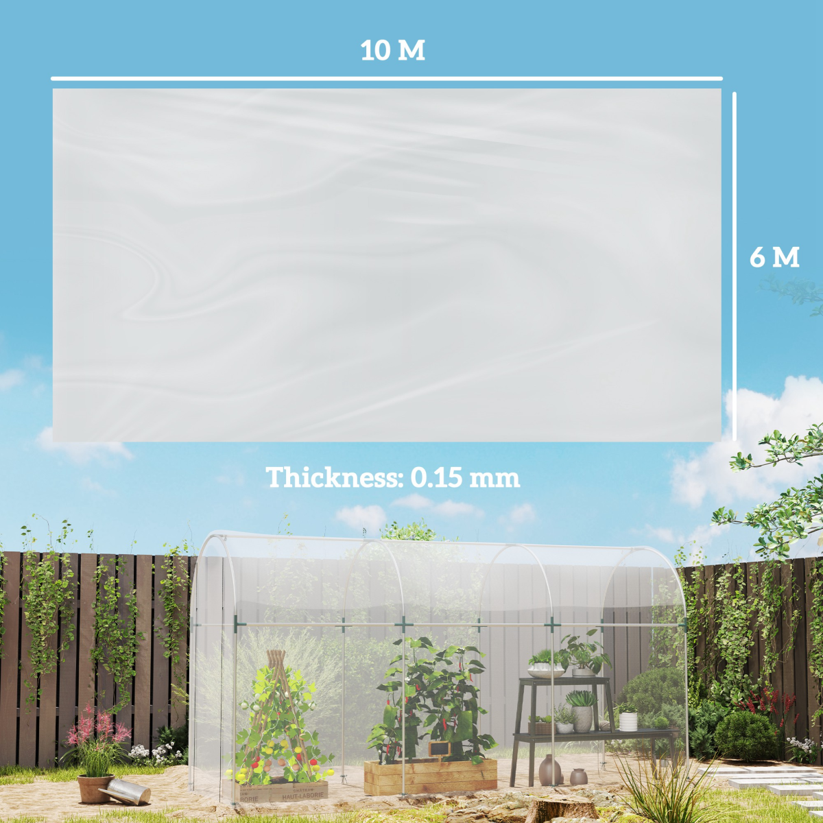 Outsunny 6 x 10m Clear Waterproof UV5% Greenhouse Cover