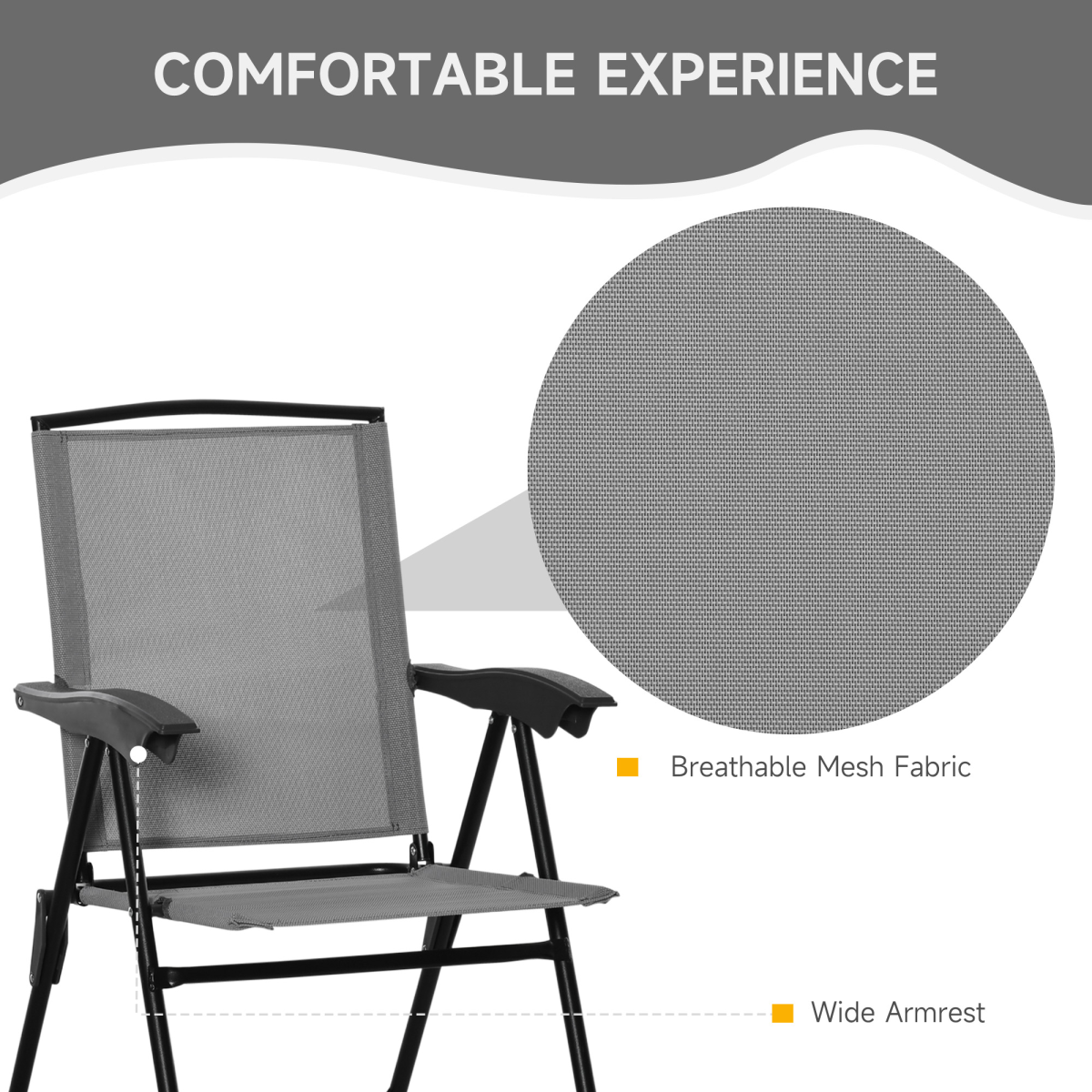 Grey Patio Bistro Set with Folding Chairs and Tempered Glass Coffee Table for Balcony, Outsunny