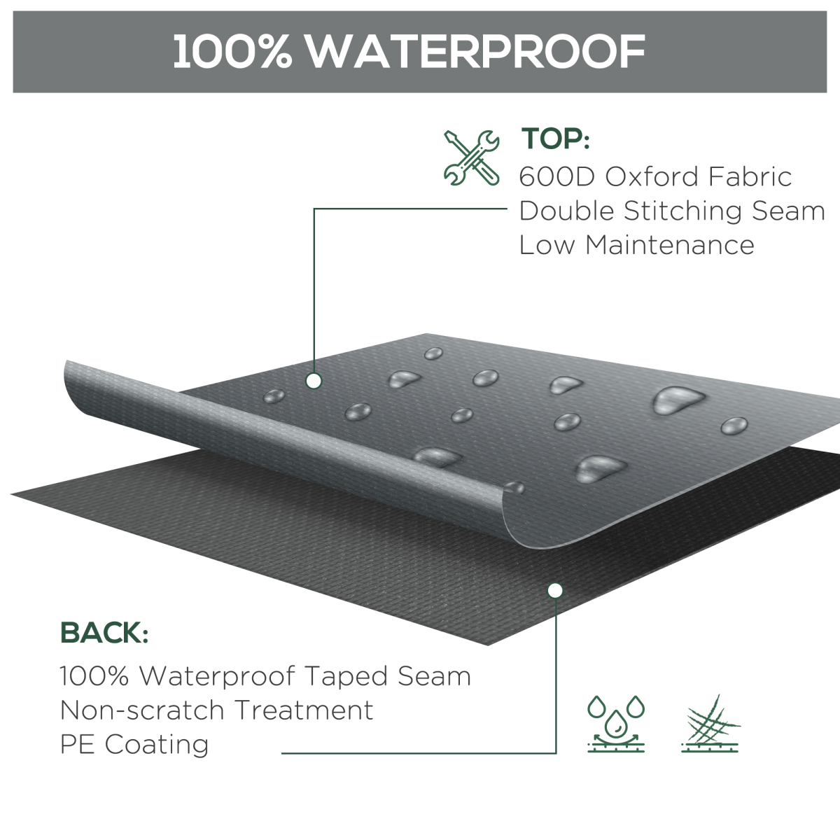 Outsunny 200 x 73cm Garden Furniture Cover, Water and UV Resistant Oxford Fabric, Suitable for Outdoor Patio Furniture
