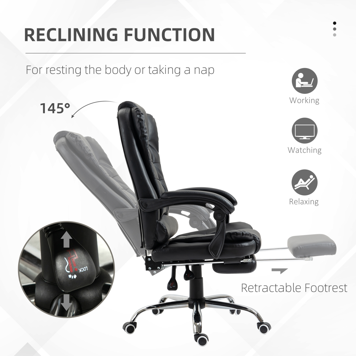 HOMCOM Black PU Leather High Back Swivel Office Chair with Reclining Back and Footrest